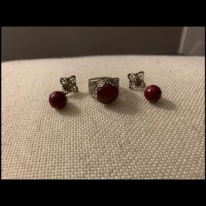 Size 8 red chalcedony ring and earrings